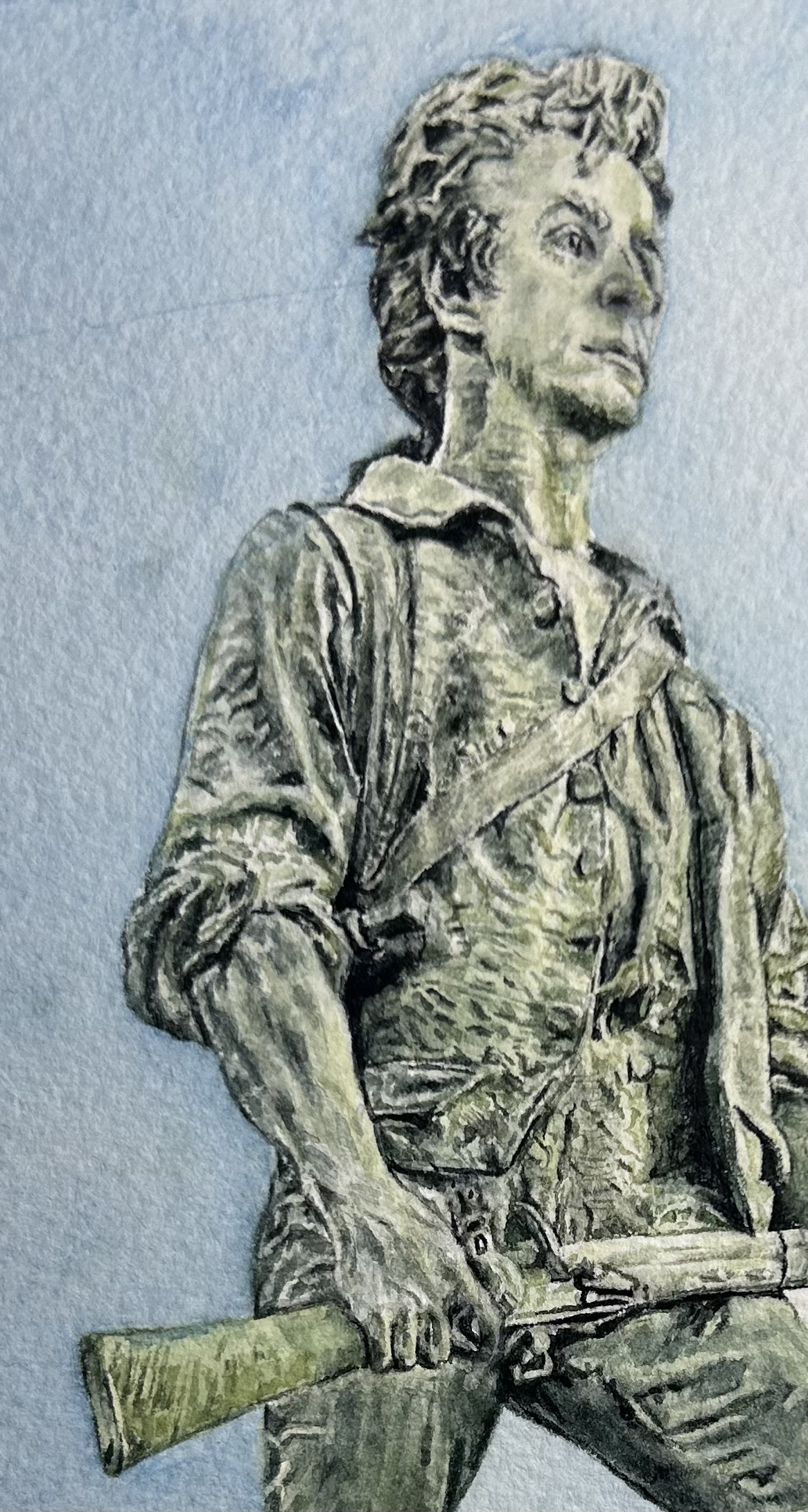 Watercolor painting of Lexington Minuteman statue