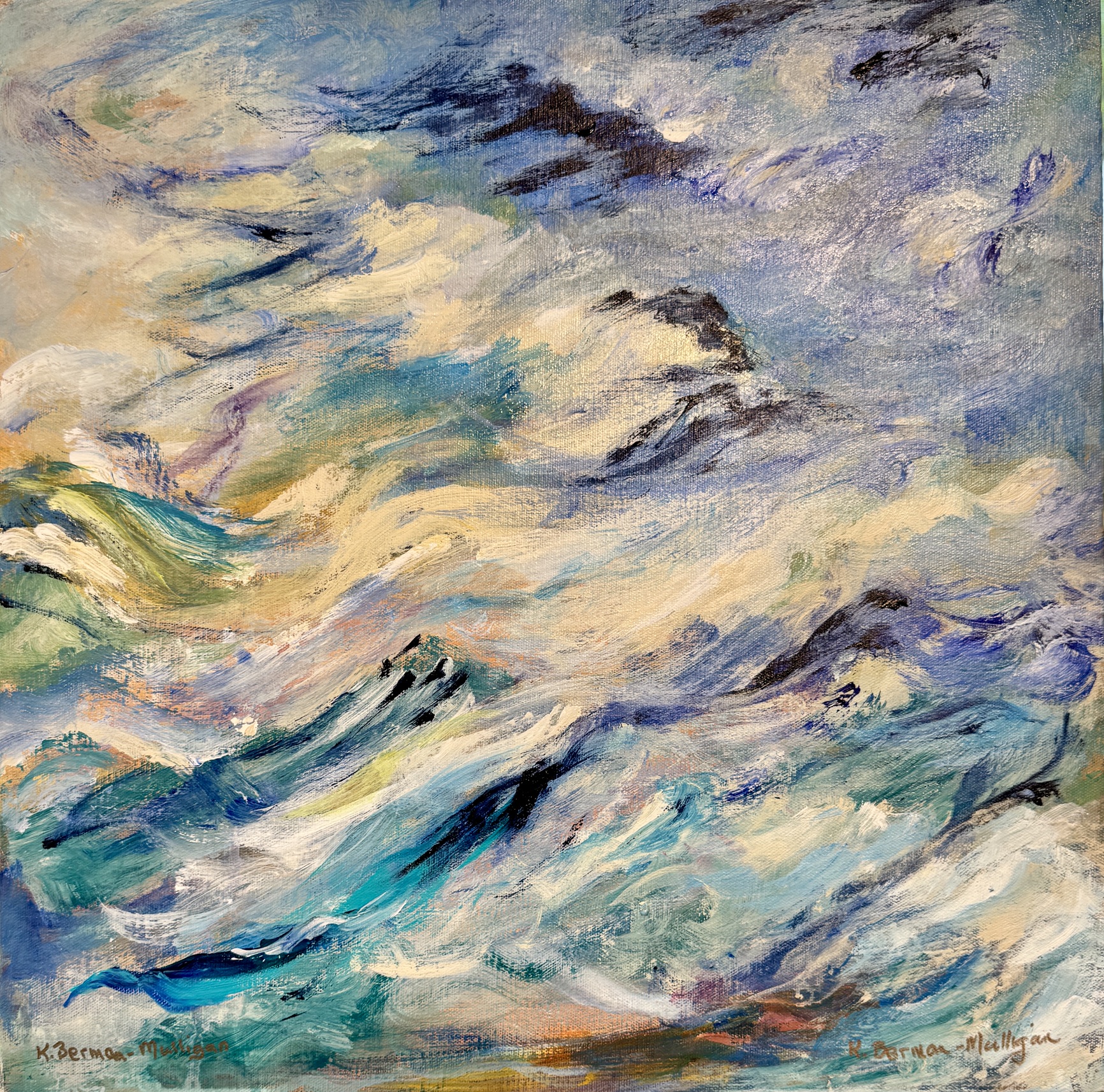 Abstract acrylic painting of ocean waves